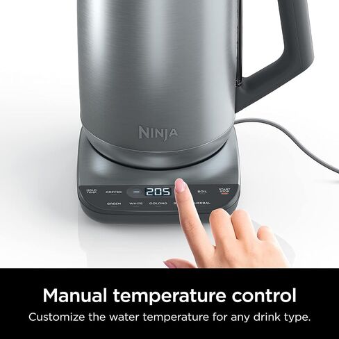 Ninja KT200BL Precision Temperature Electric Kettle, 1500 watts, BPA Free, Stainless, 7-Cup Capacity, Hold Temp Setting, Blue Stainless in Kuwait
