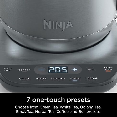 Ninja KT200BL Precision Temperature Electric Kettle, 1500 watts, BPA Free, Stainless, 7-Cup Capacity, Hold Temp Setting, Blue Stainless in Kuwait