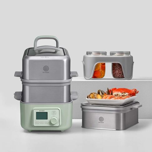 BUYDEEM G563 قدر بخار كهربائي بسعة 5 كوارت مع صينية قابلة للتكديس، جهاز بخار للخضروات بلمسة واحدة، جهاز بخار رقمي متعدد الوظائف، بخار سريع في الستينيات، أخضر مريح، 1500 وات in Kuwait