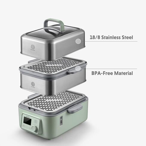 BUYDEEM G563 قدر بخار كهربائي بسعة 5 كوارت مع صينية قابلة للتكديس، جهاز بخار للخضروات بلمسة واحدة، جهاز بخار رقمي متعدد الوظائف، بخار سريع في الستينيات، أخضر مريح، 1500 وات in Kuwait
