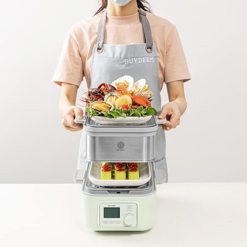 BUYDEEM G563 قدر بخار كهربائي بسعة 5 كوارت مع صينية قابلة للتكديس، جهاز بخار للخضروات بلمسة واحدة، جهاز بخار رقمي متعدد الوظائف، بخار سريع في الستينيات، أخضر مريح، 1500 وات in Kuwait