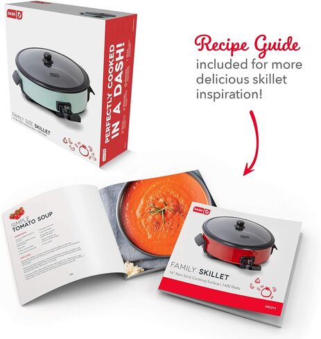 Dash Family Size Electric Skillet with 14 inch Nonstick Surface + Recipe Book for Pizza, Burgers, Cookies, Fajitas, Breakfast & More, 20 Cup Capacity, 1400-Watt - Aqua in Saudi Arabia