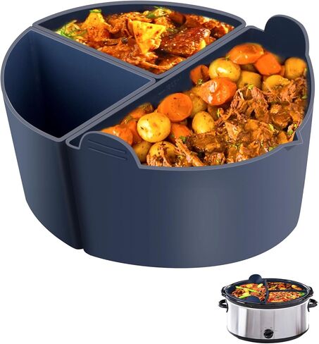 بطانات وعاء الفخار السيليكون من Diggtek، بطانات طباخ بطيء 3 في 1، مقسم وعاء الفخار قابل لإعادة الاستخدام ومضاد للتسرب، متوافق مع وعاء كروكبوت 6، 7، 8 كوارت، طباخ هاميلتون بيتش البطيء (أزرق) in Kuwait