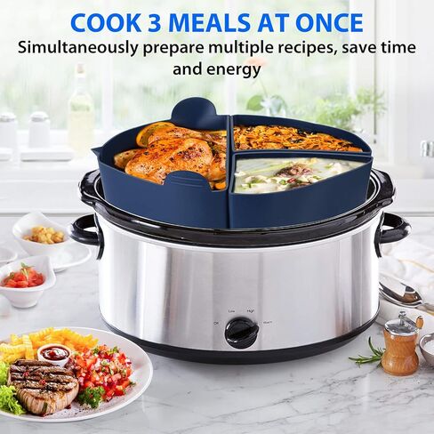 بطانات وعاء الفخار السيليكون من Diggtek، بطانات طباخ بطيء 3 في 1، مقسم وعاء الفخار قابل لإعادة الاستخدام ومضاد للتسرب، متوافق مع وعاء كروكبوت 6، 7، 8 كوارت، طباخ هاميلتون بيتش البطيء (أزرق) in Kuwait