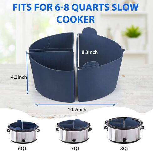 بطانات وعاء الفخار السيليكون من Diggtek، بطانات طباخ بطيء 3 في 1، مقسم وعاء الفخار قابل لإعادة الاستخدام ومضاد للتسرب، متوافق مع وعاء كروكبوت 6، 7، 8 كوارت، طباخ هاميلتون بيتش البطيء (أزرق) in Kuwait