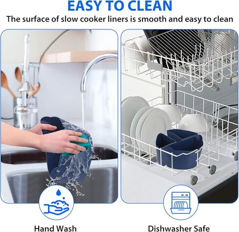 بطانات وعاء الفخار السيليكون من Diggtek، بطانات طباخ بطيء 3 في 1، مقسم وعاء الفخار قابل لإعادة الاستخدام ومضاد للتسرب، متوافق مع وعاء كروكبوت 6، 7، 8 كوارت، طباخ هاميلتون بيتش البطيء (أزرق) in Kuwait