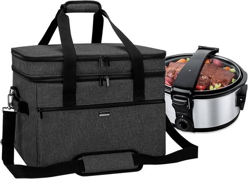 حقيبة طباخ بطيء من يارو متوافقة مع وعاء الفخار وهاملتون بيتش بسعة 6-8 لتر، طباخ بيضاوي بطيء، حامل سفر للطباخ البطيء مزدوج الطبقات لأجهزة المطبخ وملحقاتها، أسود (حقيبة فقط) in Kuwait