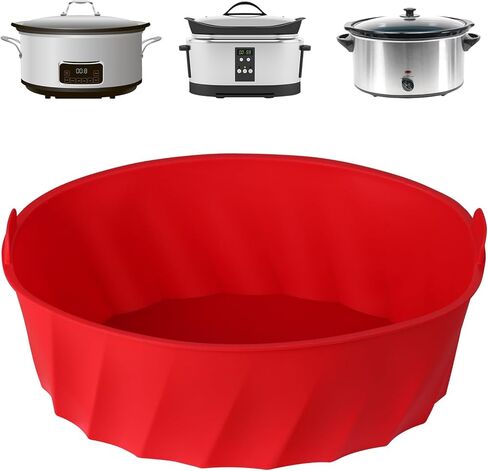 بطانة طباخ بطيء من السيليكون من Meytunsin تناسب وعاء الفخار بسعة 8 لتر، وبطانة وعاء من السيليكون مصنوعة من السيليكون الآمن غذائيًا، آمنة للاستخدام في غسالة الأطباق (أحمر). in Kuwait