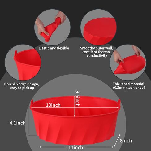 بطانة طباخ بطيء من السيليكون من Meytunsin تناسب وعاء الفخار بسعة 8 لتر، وبطانة وعاء من السيليكون مصنوعة من السيليكون الآمن غذائيًا، آمنة للاستخدام في غسالة الأطباق (أحمر). in Kuwait