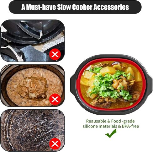 بطانة طباخ بطيء من السيليكون من Meytunsin تناسب وعاء الفخار بسعة 8 لتر، وبطانة وعاء من السيليكون مصنوعة من السيليكون الآمن غذائيًا، آمنة للاستخدام في غسالة الأطباق (أحمر). in Kuwait