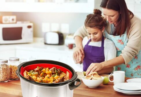 بطانة طباخ بطيء من السيليكون من Meytunsin تناسب وعاء الفخار بسعة 8 لتر، وبطانة وعاء من السيليكون مصنوعة من السيليكون الآمن غذائيًا، آمنة للاستخدام في غسالة الأطباق (أحمر). in Kuwait