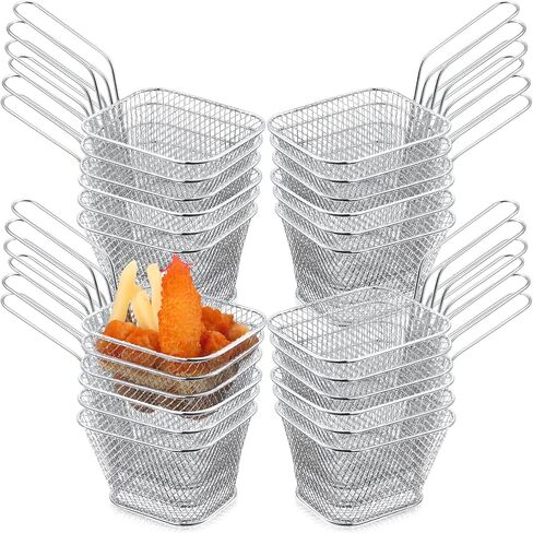 Potchen 24 Pcs Mini Fry Basket with Handle, Stainless Steel, Small, Silver in Saudi Arabia