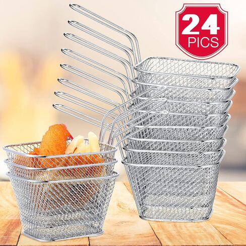 Potchen 24 Pcs Mini Fry Basket with Handle, Stainless Steel, Small, Silver in Saudi Arabia