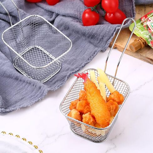 Potchen 24 Pcs Mini Fry Basket with Handle, Stainless Steel, Small, Silver in Saudi Arabia