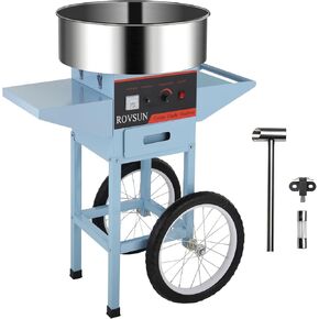 ROVSUN 21 Inch Cotton Candy Machine Cart, Electric Cotton Candy Maker Candy Floss Machine w/Cover, Stainless Steel Bowl, Sugar Scoop and Large Storage Drawer for Commercial Home Party Carnival, Blue