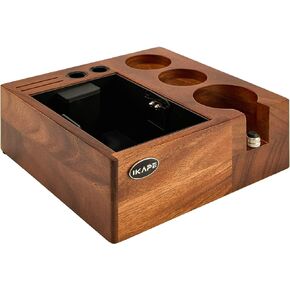 IKAPE V2 Espresso Knock Box, 54MM Espresso Coffee Organizer Box Fit for Storage 51 to 54MM Espresso Tamper, Distributor, Portafilter & Puck Screen Accessories, Natural Walnut Station Base (8 IN One) in Kuwait