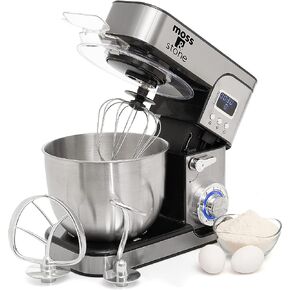 Moss & Stone Stand Mixer With LCD Display, 6 Speed Electric Mixer With 5.5 Quart Stainless Steel Mixing Bowl, Black Body Kitchen Mixer With Dough Hook, Egg Whisk, Beater & Baking Spatula, Classic Food Mixer in Saudi Arabia