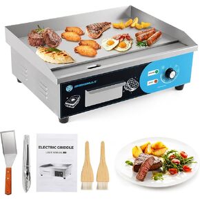 IRONWALLS Commercial Electric Griddle 22", 3000W Electric Flat Top Griddle Grill Indoor with 122~572℉ Adjustable Temperature Control, Non-stick Stainless Steel Teppanyaki Grill for Restaurant, Hotel