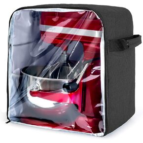 غطاء غبار Luxja لخلاطات KitchenAid سعة 4.5 لتر و5 لتر (مع وسادة حشو سفلية)، غطاء غبار (لوحة أمامية شفافة) للخلاطات الحاملة والملحقات الإضافية، أسود (تصميم حاصل على براءة اختراع)