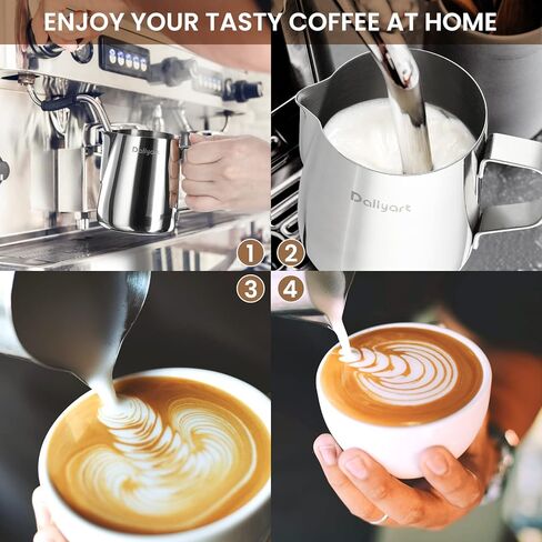 إبريق إزباد الحليب، ديلي آرت 12 أونصة/350 مل كوب إزباد الحليب 304 من الفولاذ المقاوم للصدأ إبريق تبخير حليب الإسبريسو، ملحقات ماكينة الإسبريسو، أداة باريستا، إبريق الحليب للكابتشينو، فن اللاتيه in Kuwait