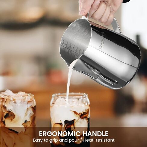 Milk Frothing Pitcher, Dailyart 6.8oz/200ml Milk Frother Cup 304 Stainless Steel Steaming Pitcher With Internal Scale, Espresso Accessories, Frother Pitcher For Espresso Machine Cappuccino Latte Art in Saudi Arabia