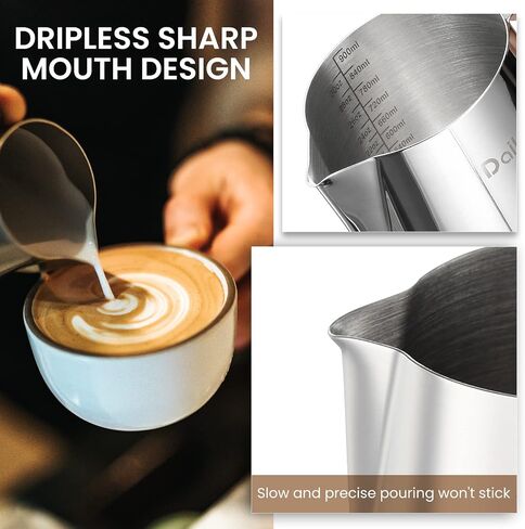 Milk Frothing Pitcher, Dailyart 6.8oz/200ml Milk Frother Cup 304 Stainless Steel Steaming Pitcher With Internal Scale, Espresso Accessories, Frother Pitcher For Espresso Machine Cappuccino Latte Art in Saudi Arabia