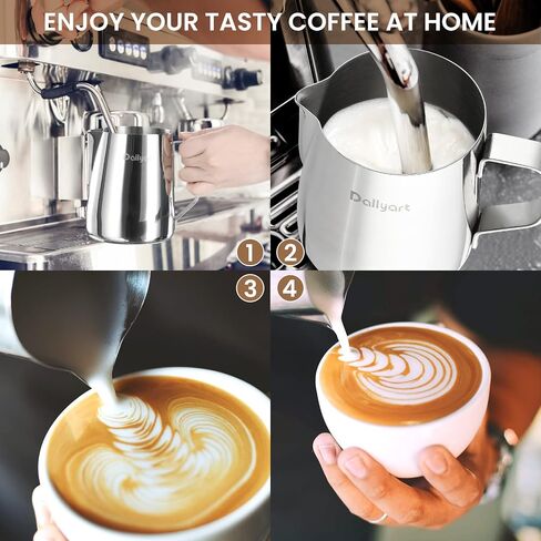 Milk Frothing Pitcher, Dailyart 6.8oz/200ml Milk Frother Cup 304 Stainless Steel Steaming Pitcher With Internal Scale, Espresso Accessories, Frother Pitcher For Espresso Machine Cappuccino Latte Art in Saudi Arabia
