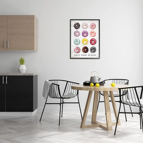 حلويات المزرعة المصقولة من Stupell Industries Donut Worry Be Happy Pun Glazed Farmhouse، مصممة بواسطة لوحة فنية جدارية مؤطرة بحروف ومبطنة باللون الأسود، مقاس 24 × 30، متعددة الألوان in Saudi Arabia