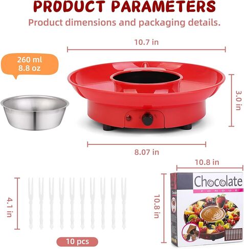 فوندو الشوكولاتة الكهربائية، صانع نافورة الشوكولاتة، صينية تقديم قابلة للإزالة ومجموعة وعاء فوندو الحلوى الكهربائية الفاخرة مع 4 شوك - رائعة لتغميس الوجبات الخفيفة والمارشميلو والخبز في الشوكولاتة والجبن in Kuwait