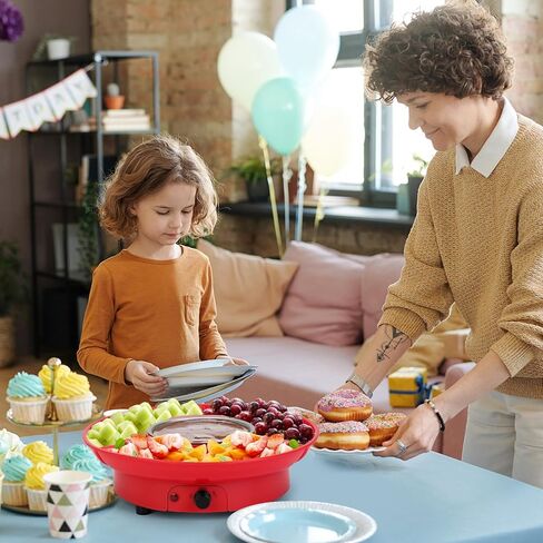 فوندو الشوكولاتة الكهربائية، صانع نافورة الشوكولاتة، صينية تقديم قابلة للإزالة ومجموعة وعاء فوندو الحلوى الكهربائية الفاخرة مع 4 شوك - رائعة لتغميس الوجبات الخفيفة والمارشميلو والخبز في الشوكولاتة والجبن in Kuwait