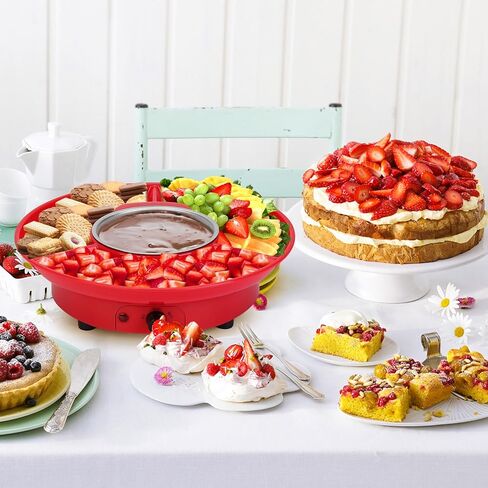 فوندو الشوكولاتة الكهربائية، صانع نافورة الشوكولاتة، صينية تقديم قابلة للإزالة ومجموعة وعاء فوندو الحلوى الكهربائية الفاخرة مع 4 شوك - رائعة لتغميس الوجبات الخفيفة والمارشميلو والخبز في الشوكولاتة والجبن in Kuwait