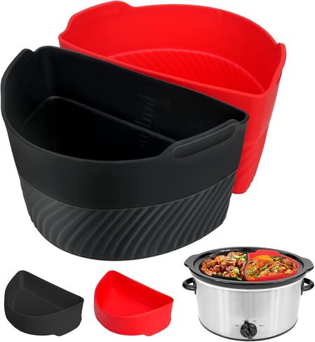 بطانات وعاء الفخار السيليكون تناسب Crockpot & Hamilton Beach 6QT، بطانات طباخ بطيء من السيليكون Biupky، بطانة مقسم بطانة Crockpot، بطانة سيليكون قابلة لإعادة الاستخدام تناسب معظم الطباخ البطيء 6 QT in Saudi Arabia