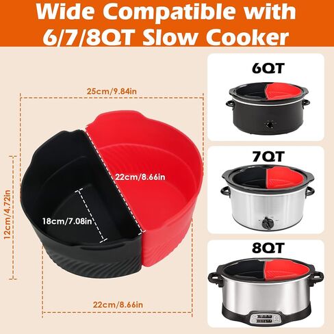 بطانات وعاء الفخار السيليكون تناسب Crockpot & Hamilton Beach 6QT، بطانات طباخ بطيء من السيليكون Biupky، بطانة مقسم بطانة Crockpot، بطانة سيليكون قابلة لإعادة الاستخدام تناسب معظم الطباخ البطيء 6 QT in Saudi Arabia