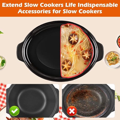 بطانات وعاء الفخار السيليكون تناسب Crockpot & Hamilton Beach 6QT، بطانات طباخ بطيء من السيليكون Biupky، بطانة مقسم بطانة Crockpot، بطانة سيليكون قابلة لإعادة الاستخدام تناسب معظم الطباخ البطيء 6 QT in Saudi Arabia