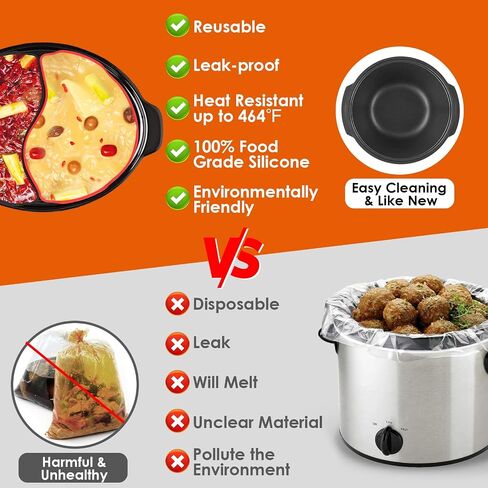بطانات وعاء الفخار السيليكون تناسب Crockpot & Hamilton Beach 6QT، بطانات طباخ بطيء من السيليكون Biupky، بطانة مقسم بطانة Crockpot، بطانة سيليكون قابلة لإعادة الاستخدام تناسب معظم الطباخ البطيء 6 QT in Saudi Arabia