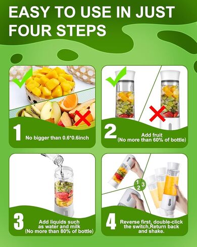 Portable Blender for Shakes and Smoothies, 17 Oz Personal Size Blenders Ultra Sharp 6 Blades Portable Blender, USB Rechargeable Personal Blender with BPA Free, Mini Blender for Sports/Travel/Home/Gym/Office in Saudi Arabia