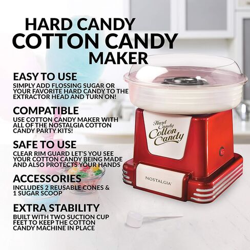 Nostalgia Retro Hard and Sugar Free Countertop Original Cotton Candy Maker, Includes 2 Reusable Cones and Scoop – Aqua in Saudi Arabia