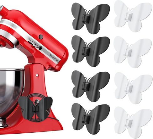 8 قطع منظم الحبل للأجهزة، منظم سلك الفراشة لأجهزة المطبخ يلتصق عليها، حامل سلك ملفوف ملفوف لخلاط الحامل، صانع القهوة، مقلاة الهواء، طنجرة ضغط (أسود + أبيض) in Kuwait