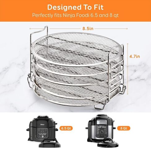 SICHEER Dehydrator Rack Compatible with Instant Pot Air Fryer Crisp Lid 6Qt | 5-Tier 304 Stainless Steel Drying Rack with Burr-Free Edges for Even Airflow, Ideal for Fruit, Jerky & Vegetable Dehydration in Kuwait
