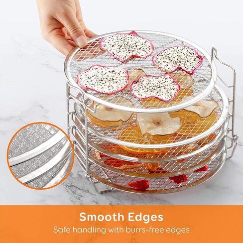 SICHEER Dehydrator Rack Compatible with Instant Pot Air Fryer Crisp Lid 6Qt | 5-Tier 304 Stainless Steel Drying Rack with Burr-Free Edges for Even Airflow, Ideal for Fruit, Jerky & Vegetable Dehydration in Kuwait