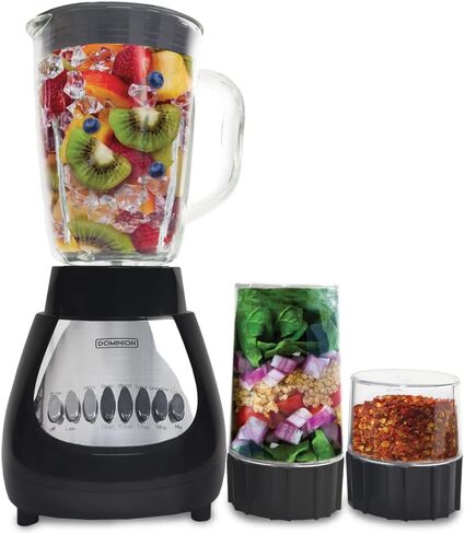 خلاط دومينيون بلند ماكس القوي للعصائر والمخفوقات، مفرمة طعام للصلصة والخضروات، مطحنة للمكسرات والأعشاب، 10 سرعات مع نبض، شفرة حادة متعددة المستويات من الفولاذ المقاوم للصدأ، أسود in Kuwait
