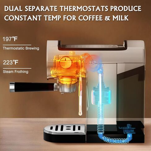 ماكينة اسبريسو سكاي هومو، ماكينة صنع قهوة اسبريسو 20 بار مع جهاز بخار الحليب، ماكينة صنع اسبريسو وكابتشينو لاتيه، ماكينة قهوة اسبريسو مع لوحة لمس رقمية، 1250 وات، ستانلس ستيل in Kuwait