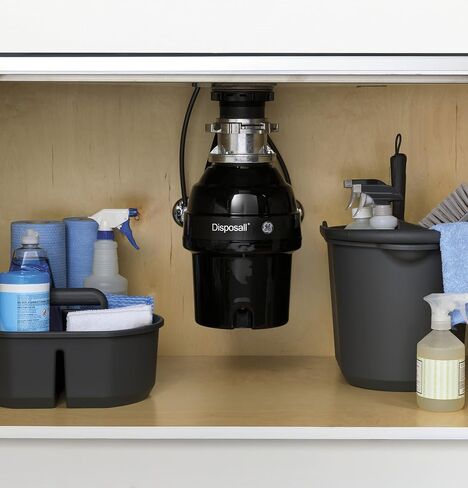 GE Batch Feed Garbage Disposal, 3/4 Horsepower & 2,700+ RPM, Good for Grinding: Small Bones, Vegetable Peels, & Fruit Pits, Easy Install Kit Included, Non-Corded, Recommended for Daily Cooking in Saudi Arabia