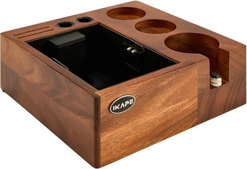 IKAPE V2 Espresso Knock Box, 54MM Espresso Coffee Organizer Box Fit for Storage 51 to 54MM Espresso Tamper, Distributor, Portafilter & Puck Screen Accessories, Natural Walnut Station Base (8 IN One) in Kuwait