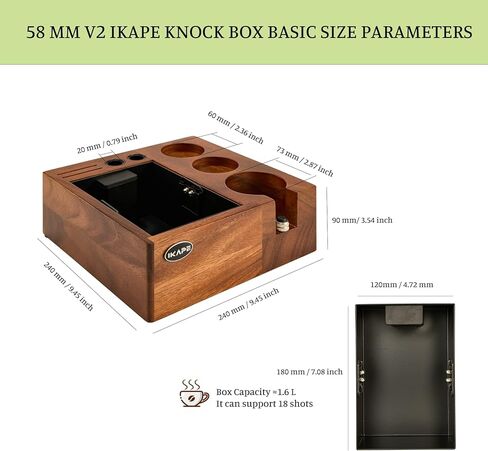 IKAPE V2 Espresso Knock Box, 54MM Espresso Coffee Organizer Box Fit for Storage 51 to 54MM Espresso Tamper, Distributor, Portafilter & Puck Screen Accessories, Natural Walnut Station Base (8 IN One) in Kuwait