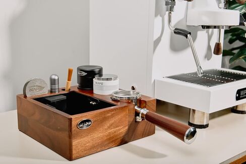 IKAPE V2 Espresso Knock Box, 54MM Espresso Coffee Organizer Box Fit for Storage 51 to 54MM Espresso Tamper, Distributor, Portafilter & Puck Screen Accessories, Natural Walnut Station Base (8 IN One) in Kuwait
