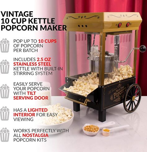 Nostalgia Popcorn Maker, 12 Cups, Coca-Cola Hot Air Popcorn Machine with Measuring Cap, Oil Free, Vintage Movie Theater Style, White and Red in Saudi Arabia