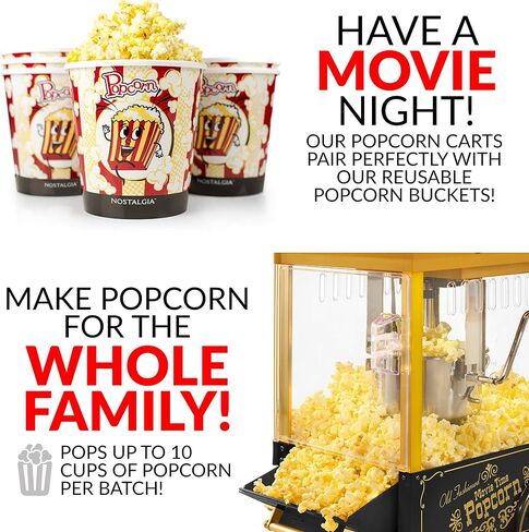 Nostalgia Popcorn Maker, 12 Cups, Coca-Cola Hot Air Popcorn Machine with Measuring Cap, Oil Free, Vintage Movie Theater Style, White and Red in Saudi Arabia