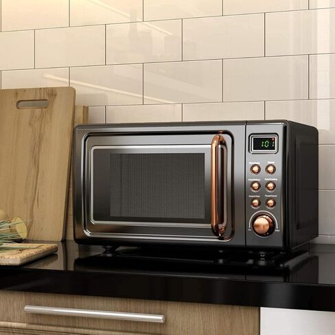 فرن ميكروويف ريترو مدمج من Moccha، 0.7 قدم مكعب، أفران ميكروويف على سطح الطاولة بقدرة 700 واط مع 5 طاقة صغيرة، وظيفة تأخير التشغيل، شاشة LED، قفل للأطفال (أبيض) in Kuwait