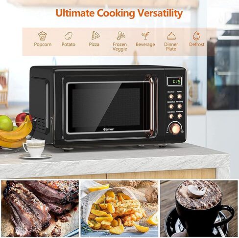 فرن ميكروويف ريترو مدمج من Moccha، 0.7 قدم مكعب، أفران ميكروويف على سطح الطاولة بقدرة 700 واط مع 5 طاقة صغيرة، وظيفة تأخير التشغيل، شاشة LED، قفل للأطفال (أبيض) in Kuwait